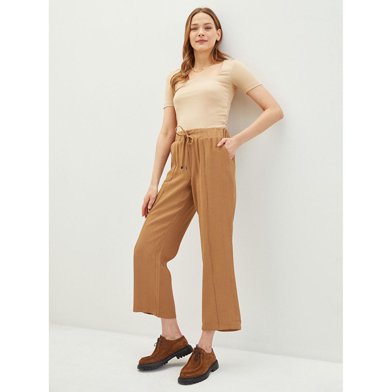 

LCW BASIC Женские брюки с эластичной резинкой на талии и удобным кроем с карманами, коричневые