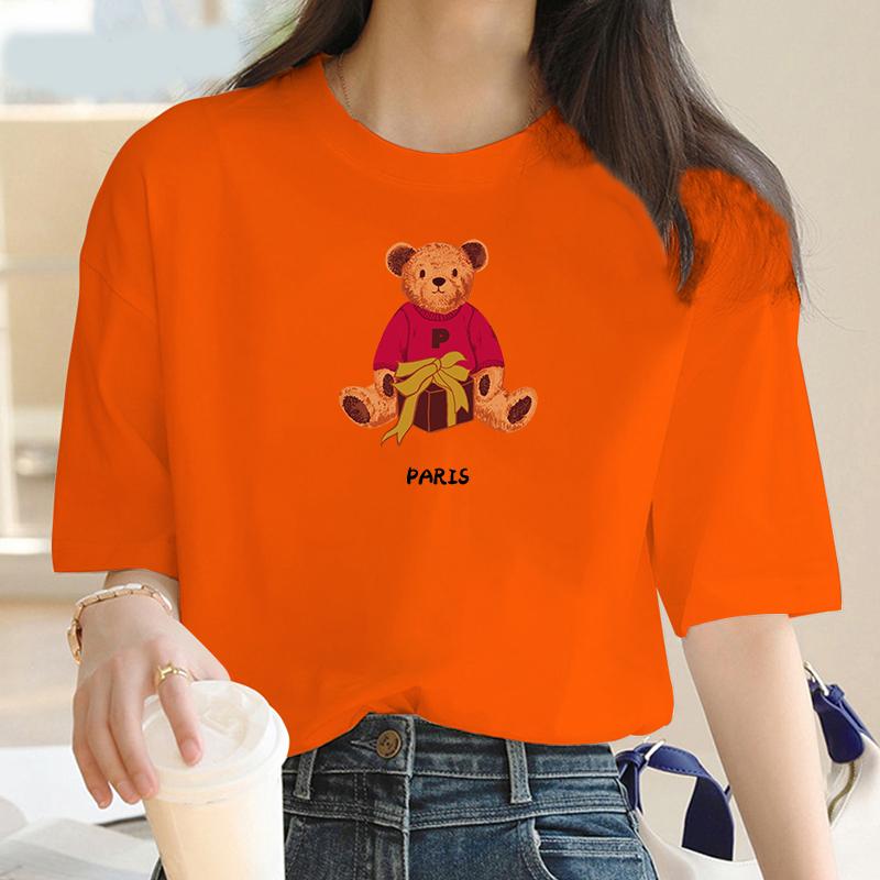 Summer New Cute Bear Short Sleeve Printed Clothing Women T-shirt Harajuku Pattern Fashion Clothing Women Top Off the Boat Unisex