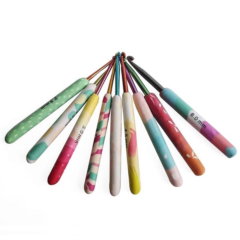 9Pcs Ergonomic Handle Crochet Hook Ergonomic Crochet Hook Set Crochet Needle for Crocheting Weaving 2.0mm-6mm