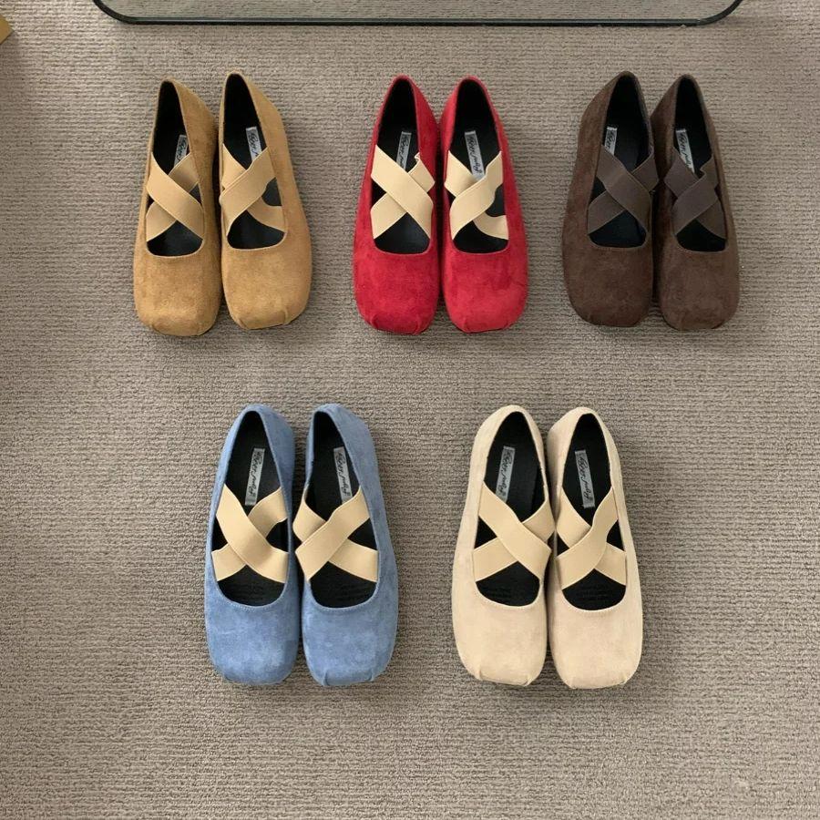 Fashion Bailamos Women Flats Elastic Cross Ballet Shoes Suede Single Shoes New Retro Everything Soft Soled Mary Jane Casual Shoes Mujer