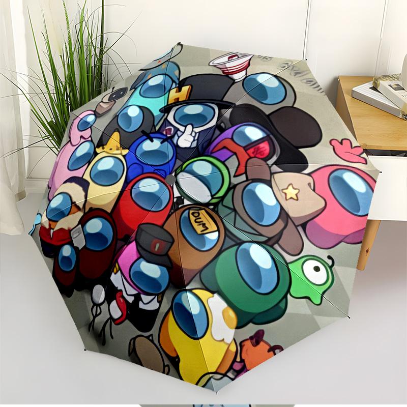Among Us Print Automatic Open Close Umbrella, Portable Foldable Umbrella, for Outdoor Commute Camping Trip, Ideal Birthday Gift