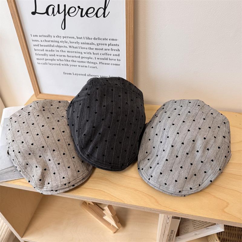 Retro niche striped forward hat women's spring and summer thin face small beret student couple cap men