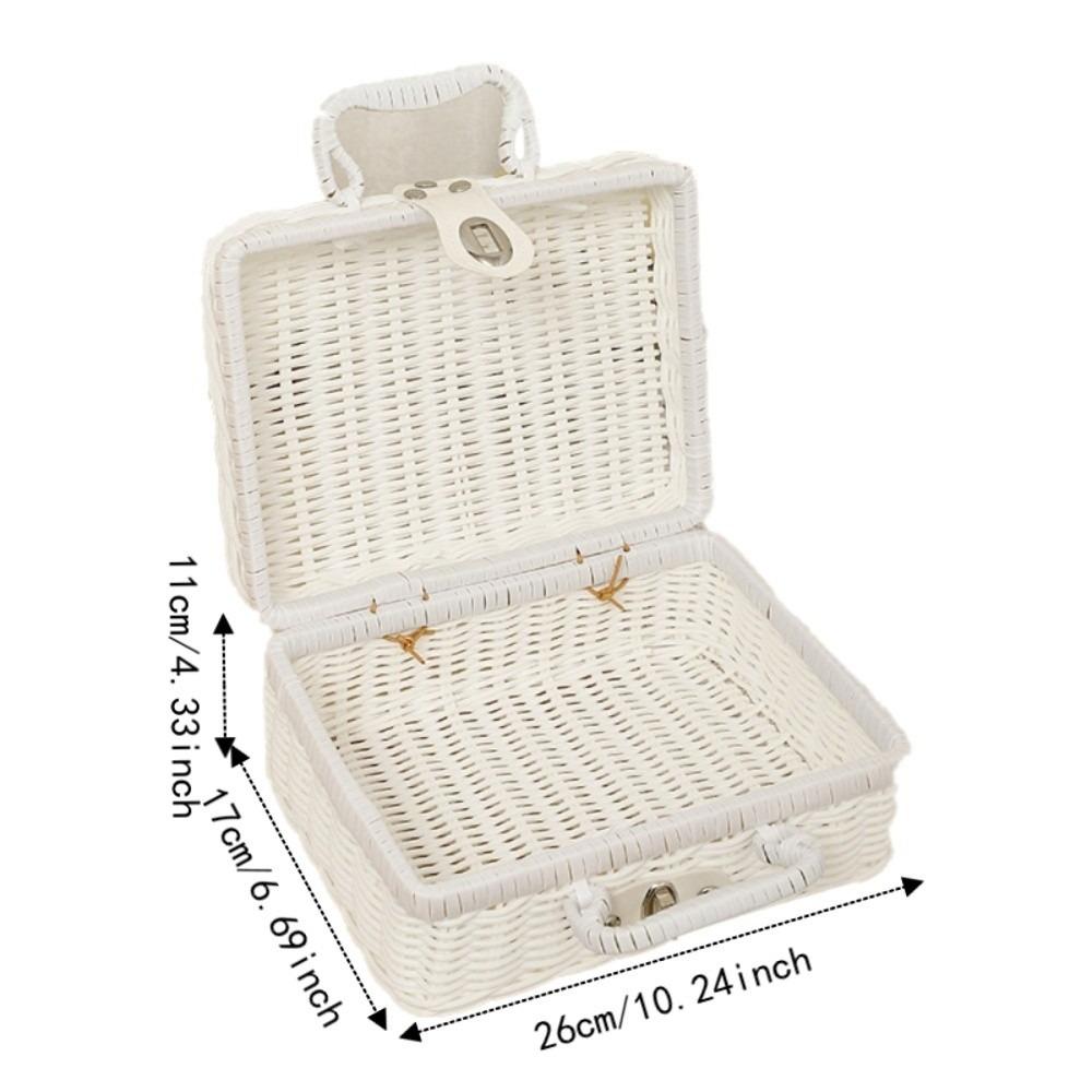 With Ring Shaped Handle Woven Picnic Box Handwoven Rattan Storage Box  Wedding Party