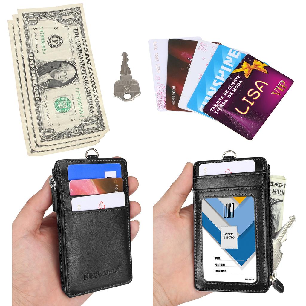 Wisdompro ID Card Holder, Vertical Neck Strap, Name Holder, Employee IDName TagCommuter Pass Case, Coin Purse, with Neck Strap, Black