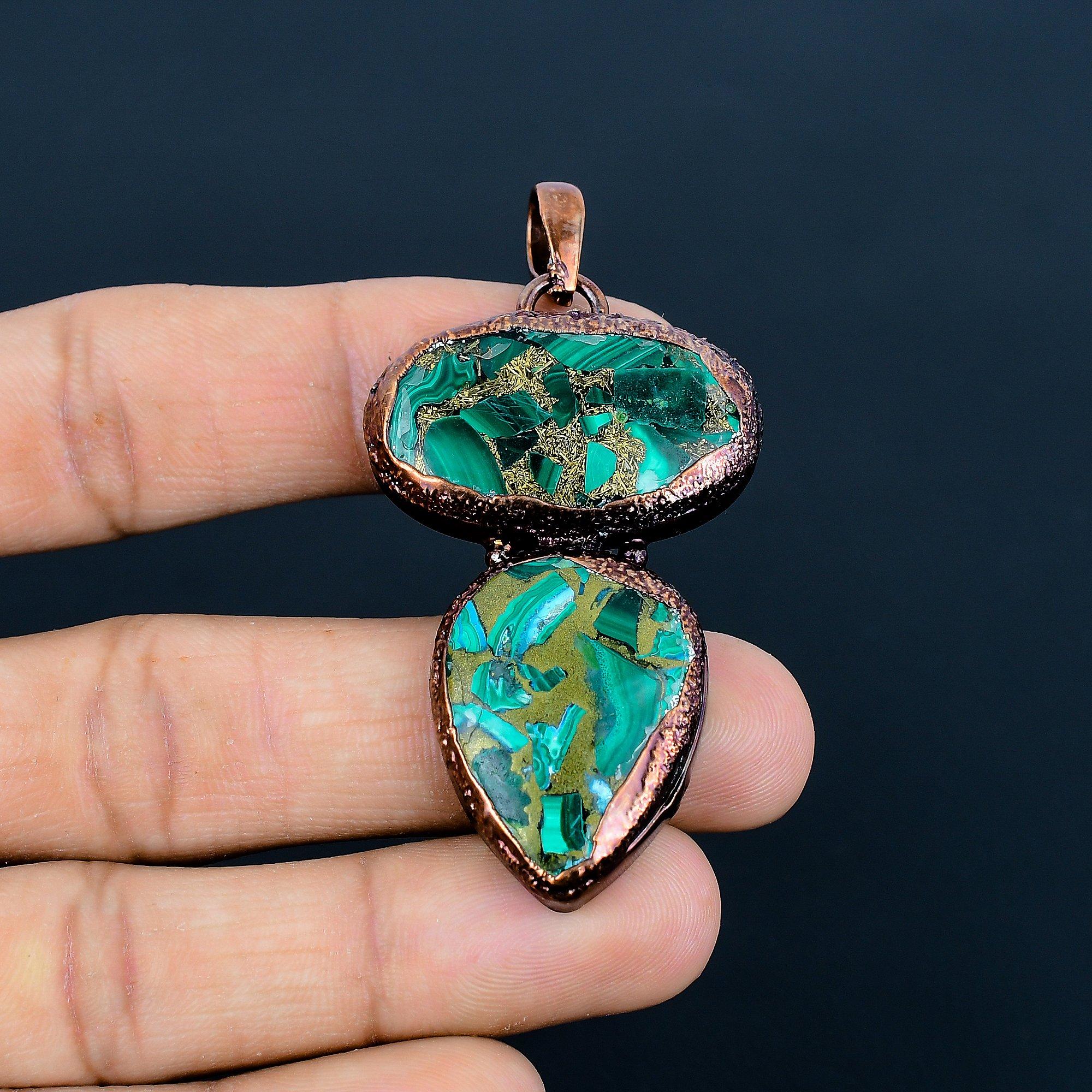 

Copper Malachite Jewelry, Copper Electroformed Pendant Handmade Gemstone Jewelry, Gifts For Wife Brand New Pendant 2.55 Inches