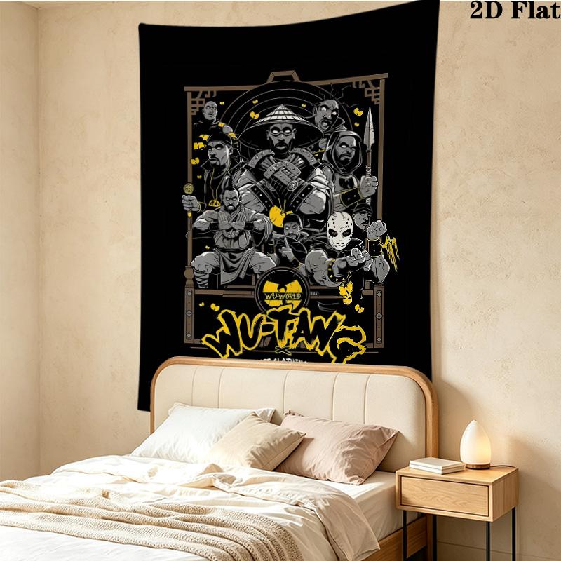 Tenture murale du clan Wutang Accrochage mural esthétique Couverture en tissu imprimé Tapisseries décoratives Pour chambre à coucher Salon Décoration de la maison