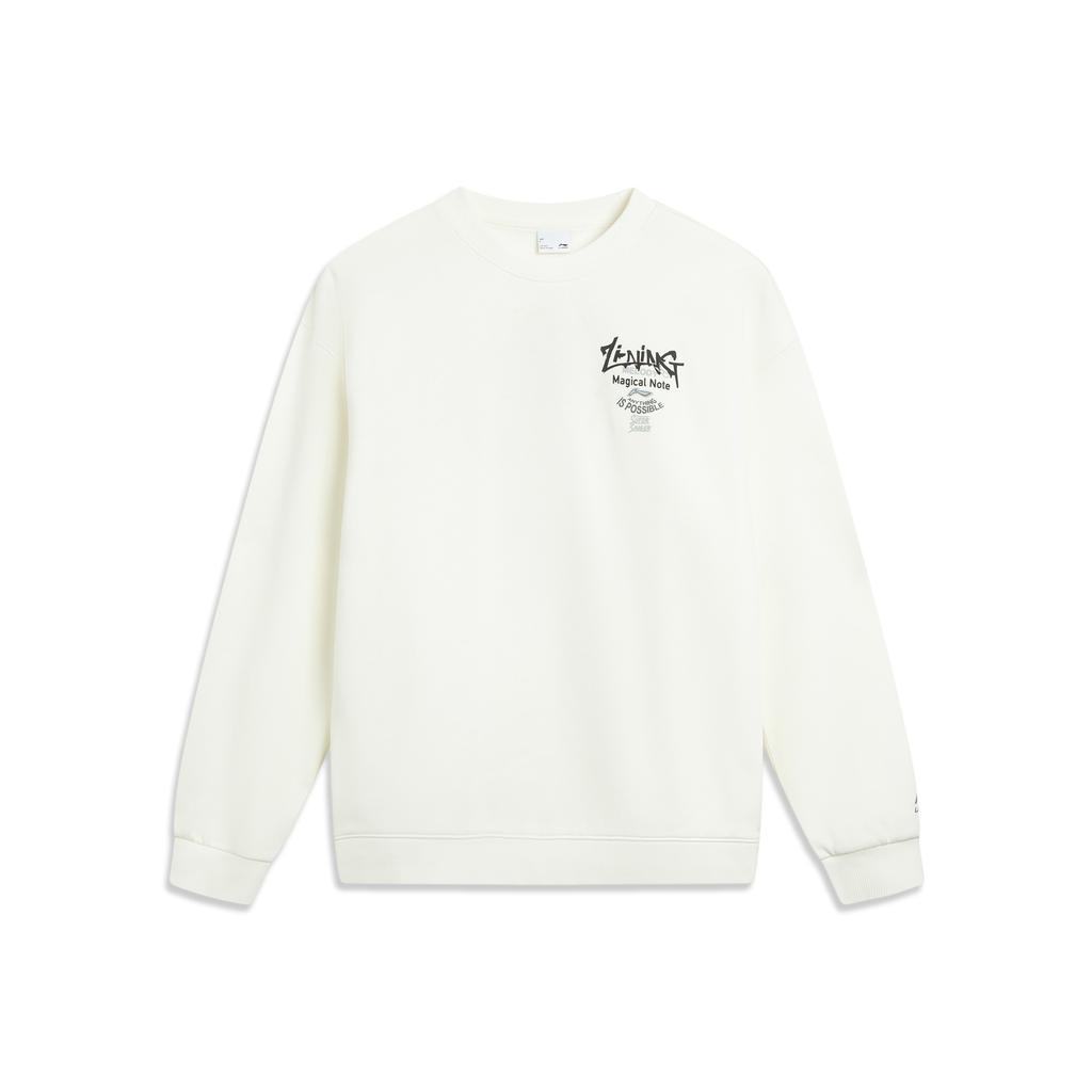 Li Ning Sports Lifestyle Series Antibacterial Anti-Static Loose Fit Crew Neck Sweatshirt Unisex Sweatshirt White AWDVC49-8