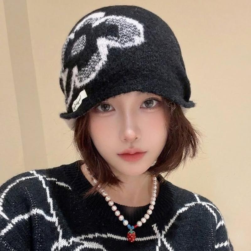 

Vintage jacquard knitted hat children s season niche versatile warm ear protection headband hat showing face small cold hat one size fits all