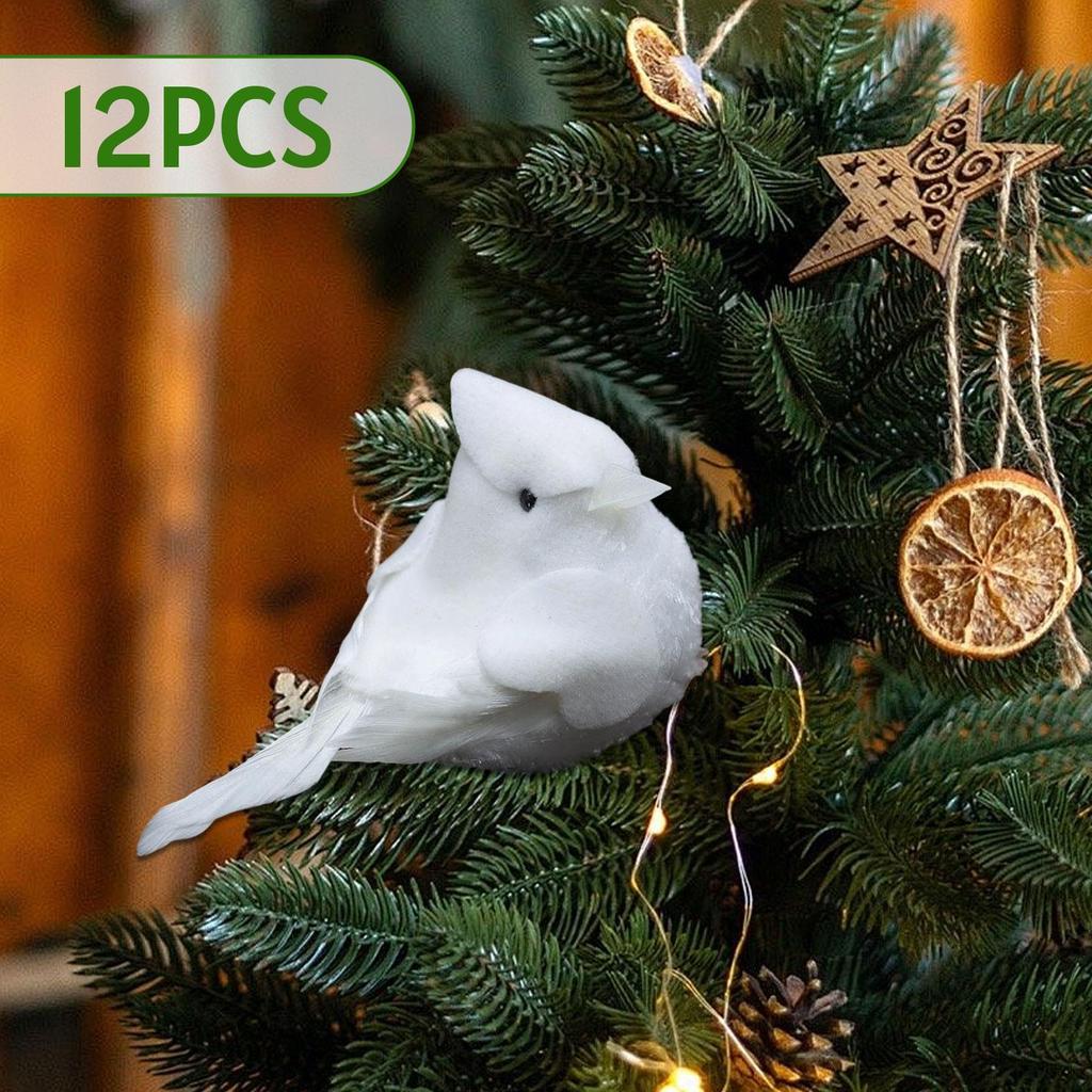 12x Artificial Birds for Photography, Decorative Christmas Tree Ornaments, Fake