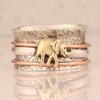 Vintage Hand Carved Elephant Wide Women's Ring Three Color Metal Geometry Daily Wear Party Jewelry Anniversary Gift