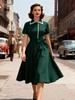 Robe Midi Rétro Européenne avec Revers Double Couche, Manches Courtes et Design Raffermissant la Taille pour Femmes