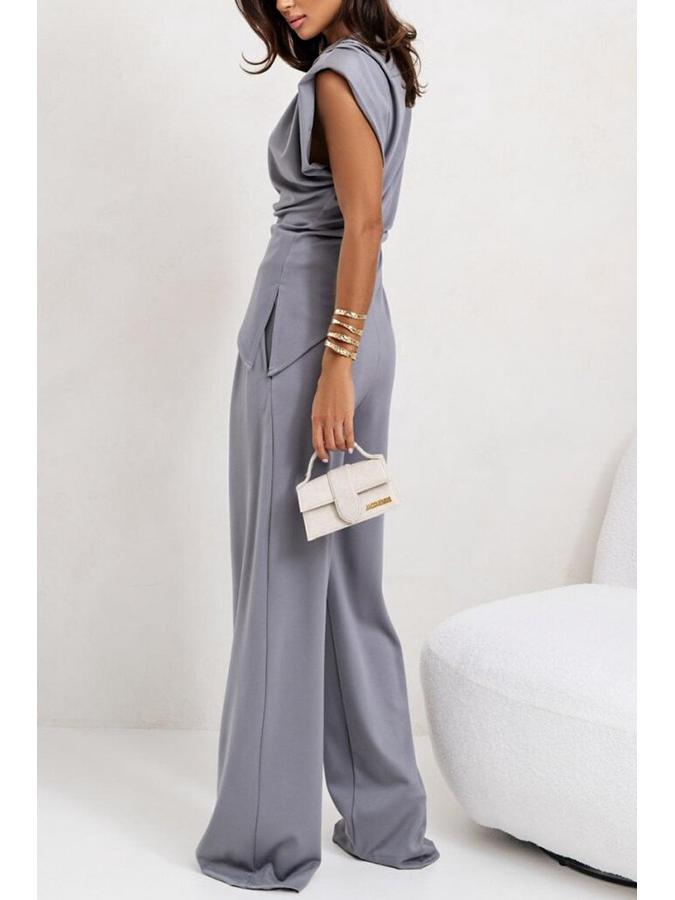 Europäische & Amerikanische Damenmode Sommer 2025: Einfarbige unregelmäßige Light Luxury Set