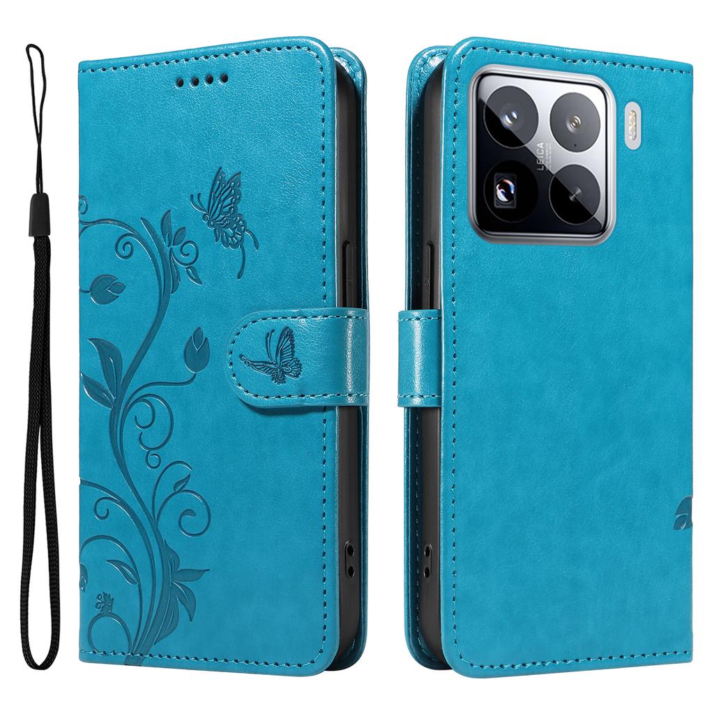 For Xiaomi 15 Pro PU Leather Cases Flower Pattern Wallet Stand Phone Cover with Strap