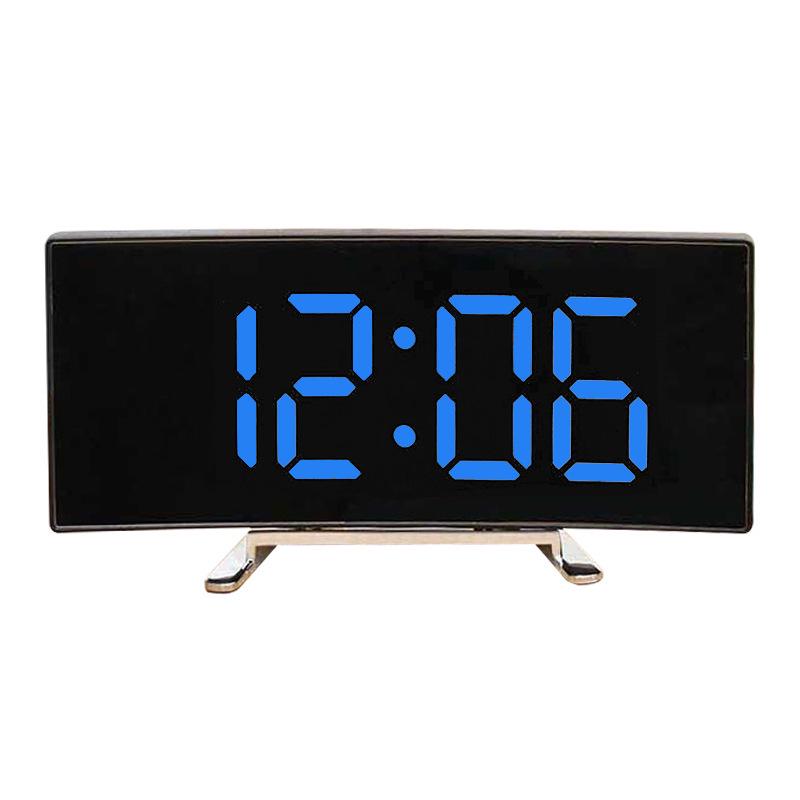 Multifunctional LED Desktop Alarm Clock with Large Curved Screen and Digital Mirror Display