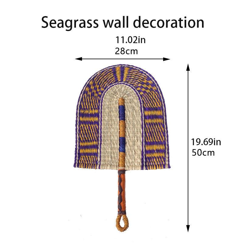 Leque de Palha Tecida à Mão de Verão Leque de Grama Tecido à Mão Leque de Refrigeração Feito à Mão Decorações de Parede Penduradas Nórdicas Para Decoração de Casa Quarto