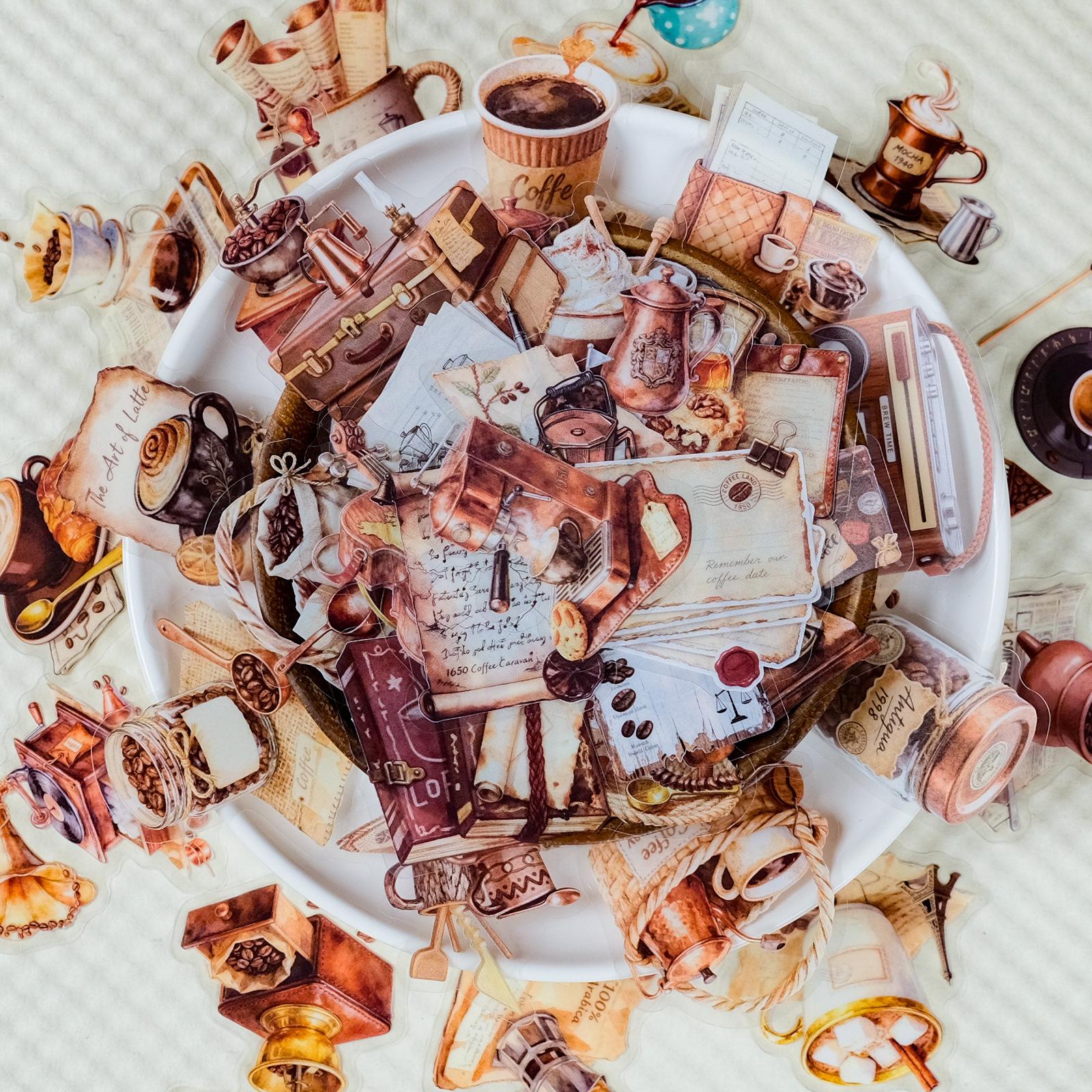 56 Retro Coffee Hand Account Sticker Set Pet Material Nostalgic Object Hand Account Diary Sticker