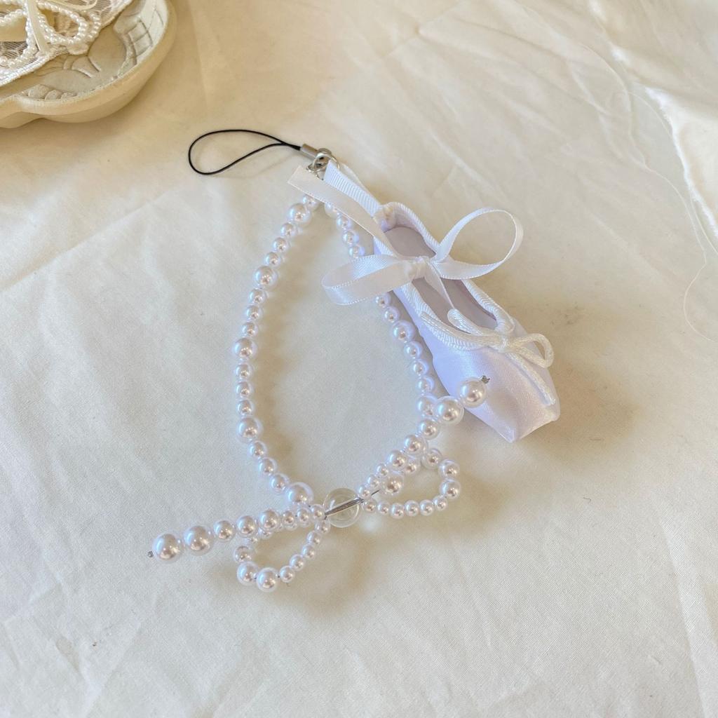 Elegant Pearls Ballet Shoe Phone Charm Handmade Sturdy Pendant for Phone and Bag Versatile Use Fashion Accessory