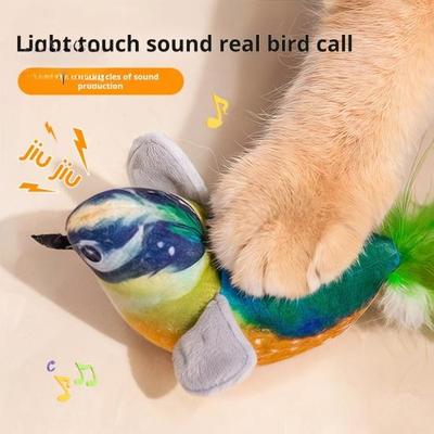 Zwitschernder Vogel, Katzenspielzeug, interaktive Simulation, elektrischer Vogel, berührungsaktivierter Plüschvogel, Katzenspielzeug für Hauskatzen und -hunde