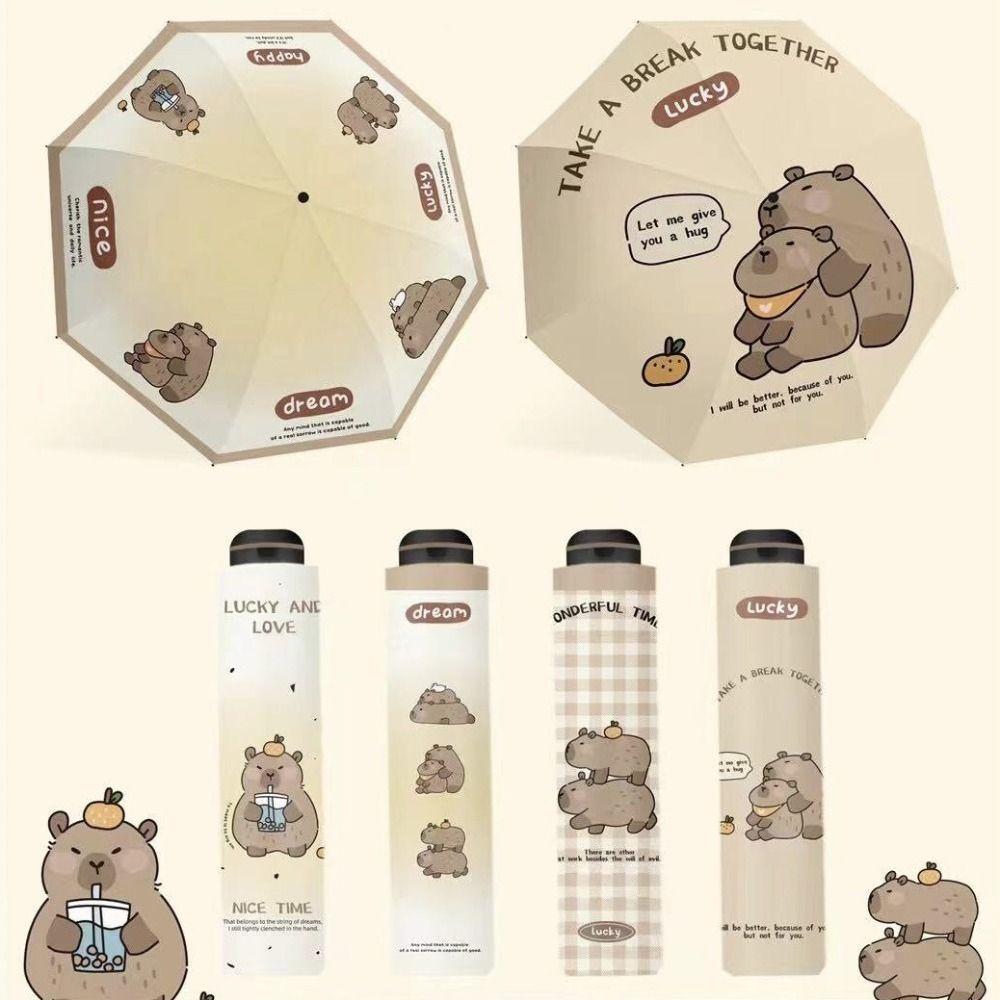Anti-UV Capybara Automatic Umbrella Letter Print Cartoon Folding Sun Umbrella  Children
