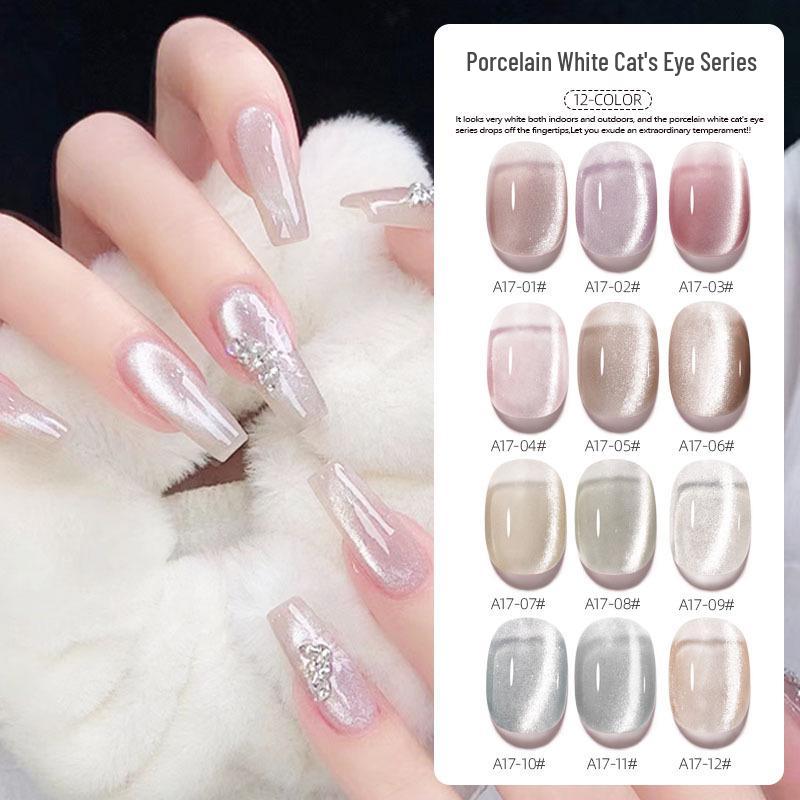 Universal Crystal Cat Eye UV/LED Nail Gel 2024 - Porcelain White Mirror Finish Manicure Set