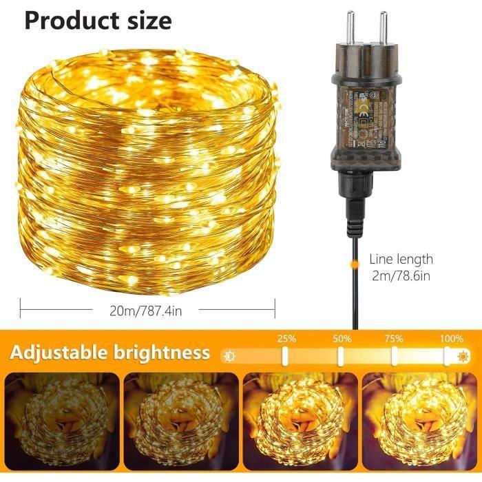 Guirlande Lumineuse 20M 200LEDs IP65 Etanche Jaune Chaud