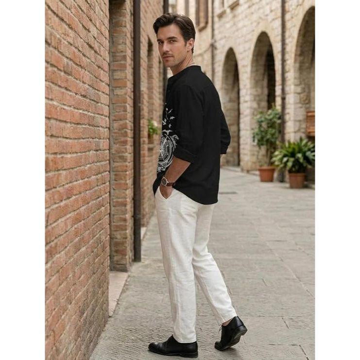 Men's Cotton Blend Mandarin Collar Self One Design Full Sleeve Casual Short Kurta