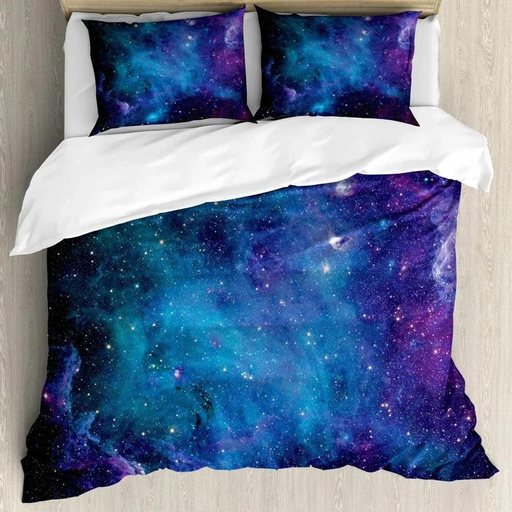 Sky Space Night Time Universe Stars And Nebulas Distant Parts Of Galaxy Comfortable Duvet Quilt Cover Pillowcase Bedding Set