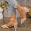 Fashion Suede Block Heel Sandals Autumn New Pointed Toe Shallow Mouth One Strap Non-slip Wrapped Toe Kitten Heels