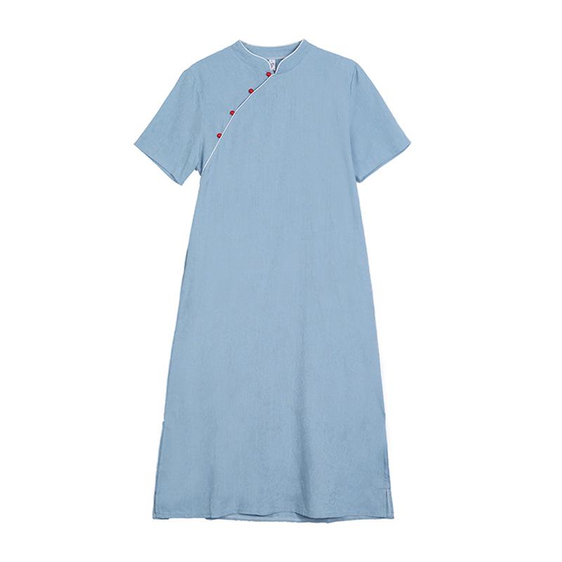 Elegant Cotton Linen Qipao Dress - Women's Stand Collar Short Sleeve, Summer 2024 Collection