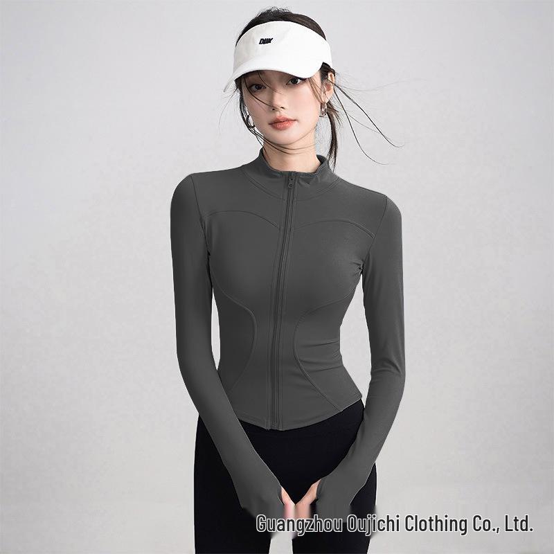 Jachetă de vară sportivă stil coreean pentru femei, protecție solară - Top yoga cu fermoar, croială slim