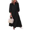 Women's 45720 Sleeve Maxi Dress Button Up Lapel Swing Dress with Pockets A-line Ruffles