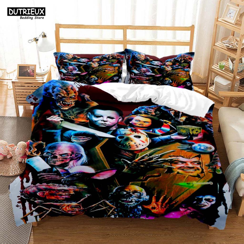 Halloween Horrorfilm Clown Gedruckter Bettbezug Kissenbezug Queen Bettwäscheset Bettwäscheset Luxus Personalisierte Bettwäsche