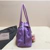 Korean Nyl Shoulder Bag, Spacious Multi-pocket Tote, Double-zip Commute Bag With Bear Pendant, Lightweight Multi-layer Shopper