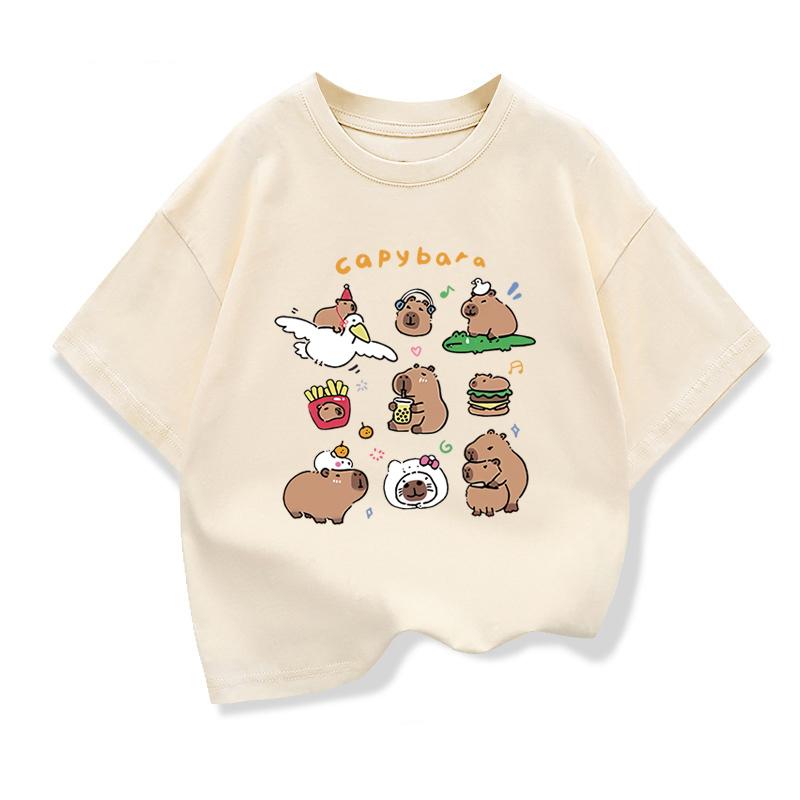 2026 New Loose T-Shirt Children s Summer Clothing Cute Capybara Print 100