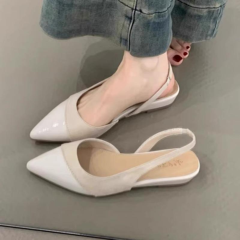 Gentle Wedge Heel Single Shoes New Temperament Elegant Leather Pointed Head Shallow Mouth Empty Commuter Sandals