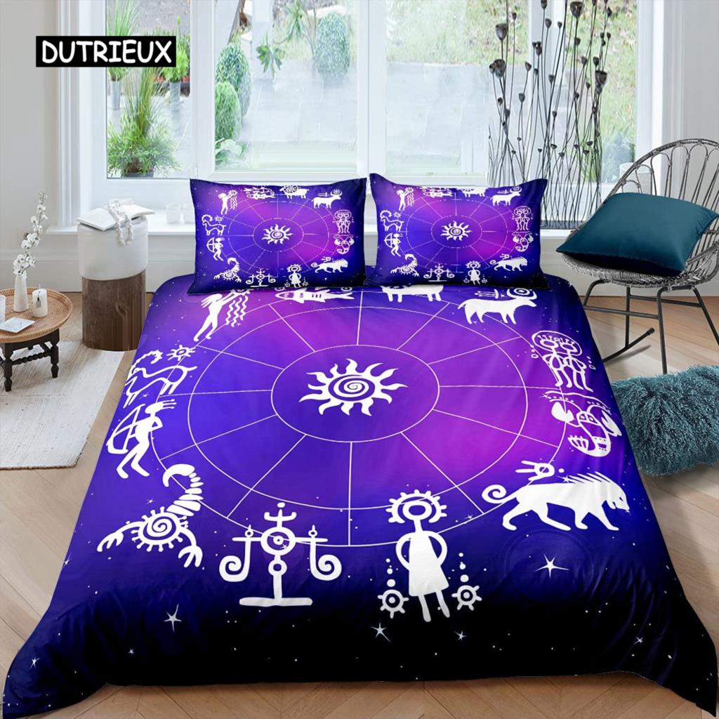 Constellation Duvet Cover Set Golden Pattern Comforter Cover Zodiac Signs Starry Sky Animal Queen Size Quilt Cover for Boy Men