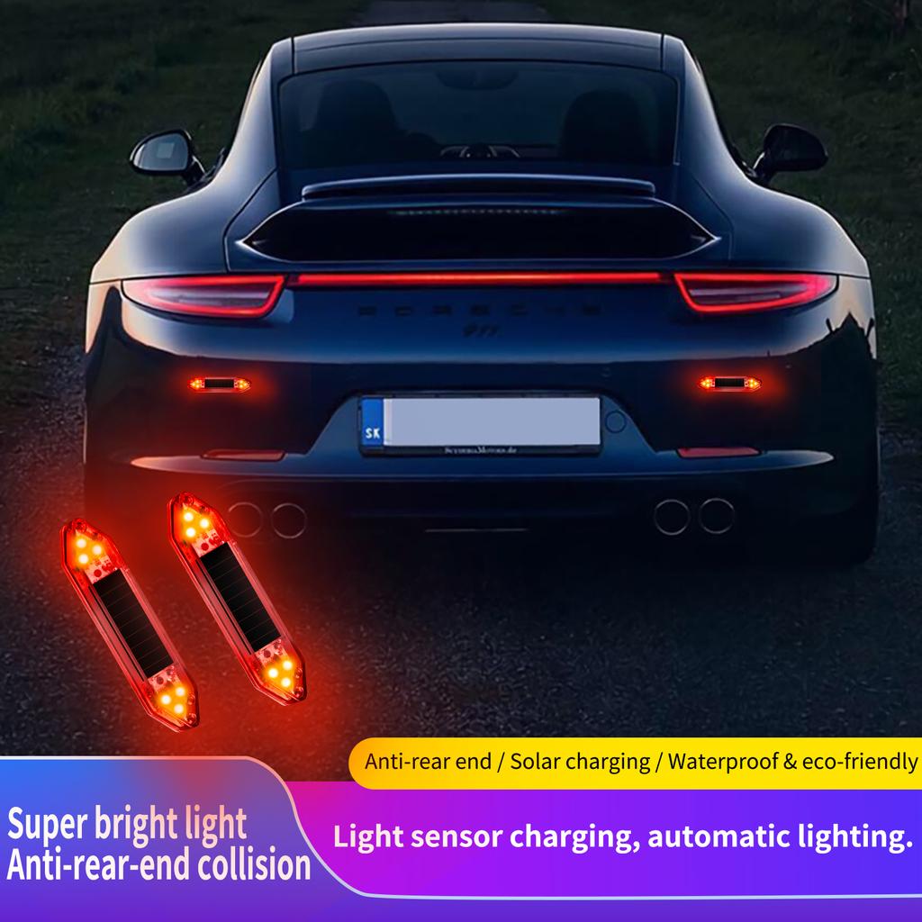 Solar powered car anti rear end collision LED flashing light, no wiring electric motorcycle warning light