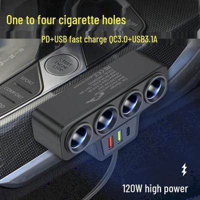 Caricabatteria Universale per Auto  2024: Accendisigari a 4 porte con ricarica rapida QC3.0, USB e PD per 12V/24V
