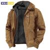 Men's Autumn Winter Casual Hooded Zipper Solid Fleece-lined Warm Jackets Male Multi Pockets Outdoor Hoodies Coats Outerwear