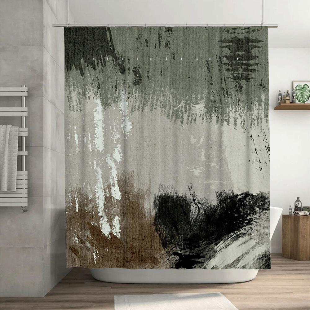 Luxury Printed Shower Curtain with Watercolor Effect for Bathroom Decorations Modern Artistic Design Black White Color Scheme (2