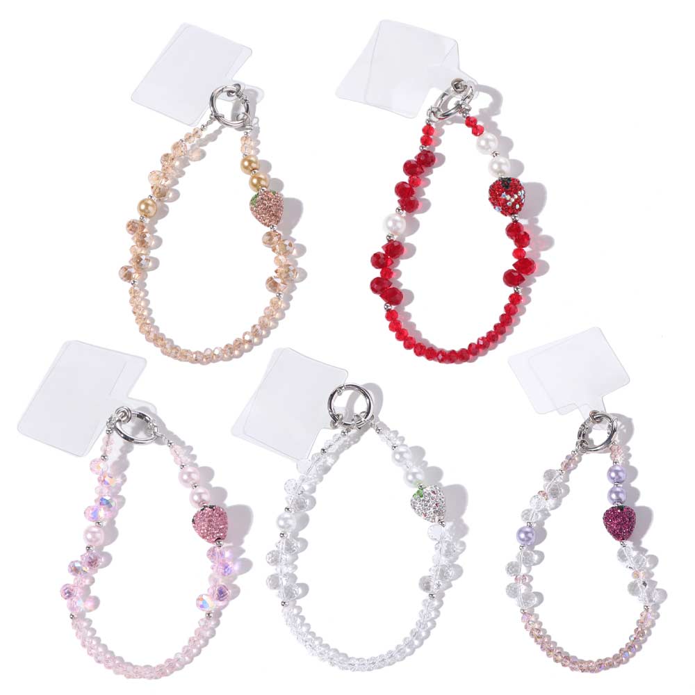 Short Bling Strawberry Phone Chain Anti-lost Pearl Mobile Phone Lanyard  Christmas Gifts