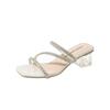 Soft Leather Crystal Thick Heel Sandals Female Internet Celebrity High Heels Two Slippers Rhinestone Fairy Wind Wear Deodorant Summer New