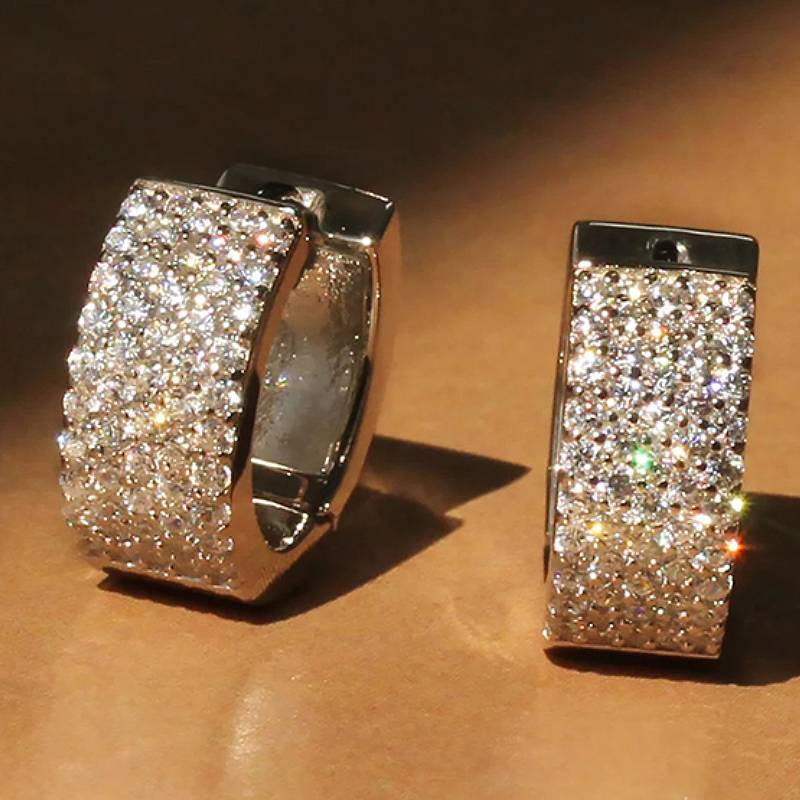 

Huitan Versatile Women Hoop Earrings Full Sparkling CZ Fashion Copper Color Accessories for Wedding Party Luxury Lady Zircon