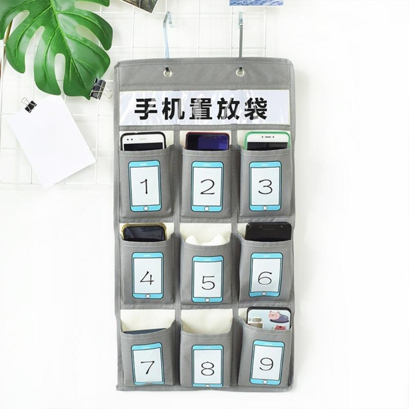 9 Grids Classroom Pockets Chart Phone Calculator Holders with Hooks Small Items Storage Bag Wall Door Hanging Organiser