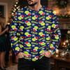 Men's Casual Loose Fit Long Sleeve Neck Tee with Christmas Print for Fall Winter