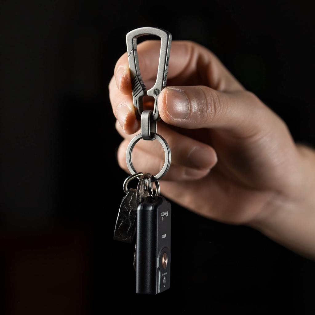 KeyUnity KM04 Titanium Carabiner Keychain Clip Quick Release EDC Key Holder Organizer with Key Sandblasted Ring, Small, (Silver)