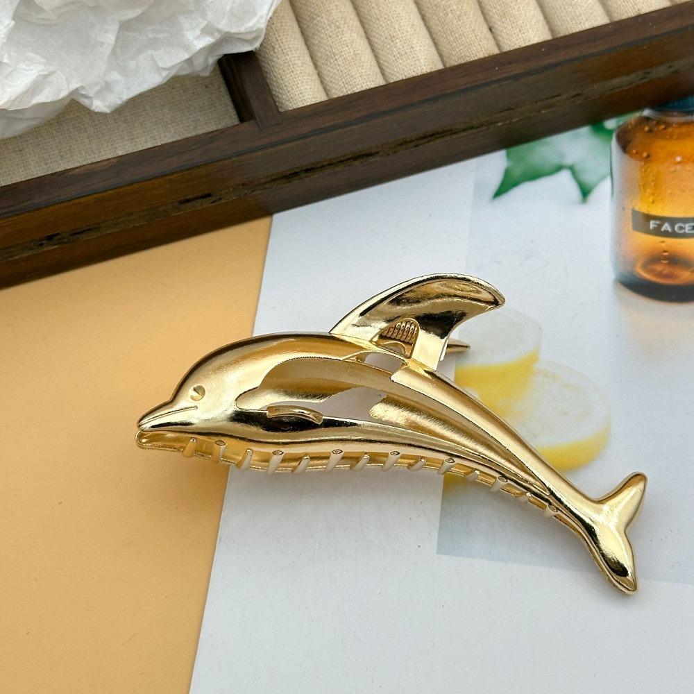 

1pc Metallic Dolphin Hair Claw Clips Large Shark Clips Trendy Ocean Animal Hair Accessories Thick Hair Summer Beach Style золотистый