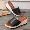 Fashion White PU Leather Wedge Heel Slippers Women Plus Size Fashion Peep Toe Platform Sandals Woman 2025 Summer Thick Sole Beach Slides