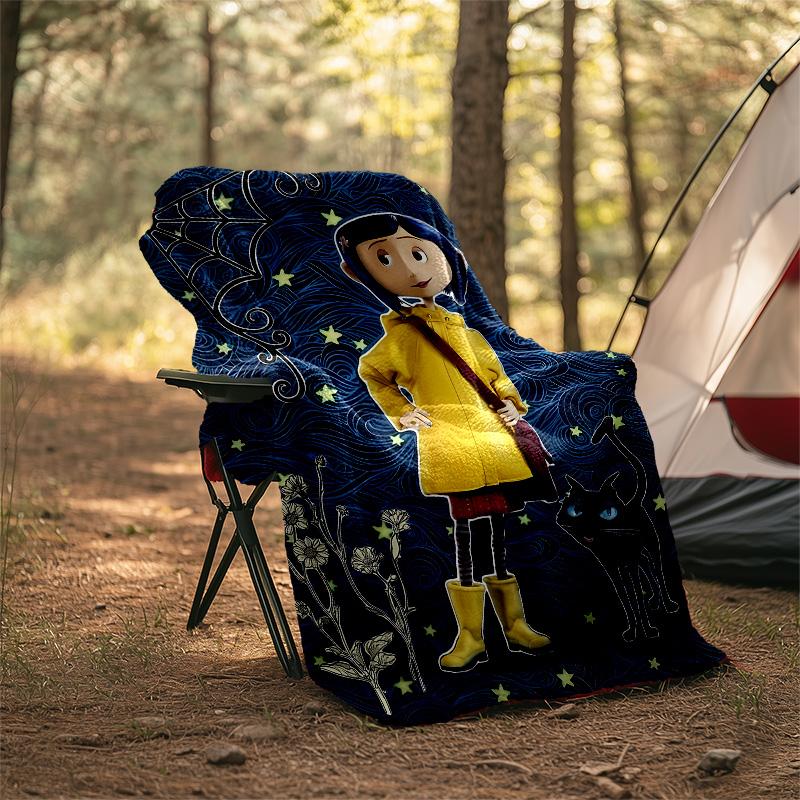 1pc Coraline4 Theme Blanket - Digital Print, Polyester, Cozy for All Seasons, Perfect for Outdoor, and Travel