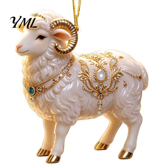 Decorative Acrylic Ornaments Goat Christmas Car Hanging Ornament, 2D Pendant with Festive Holiday String, Cute Animal Decor for Rearview Mirror, Party
